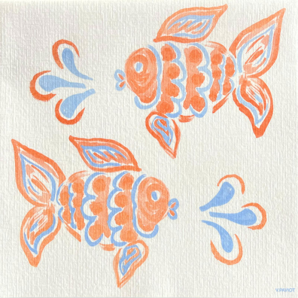 Paviot, Serviette, Poisson ange, Strandparty, blau-orange, Fische